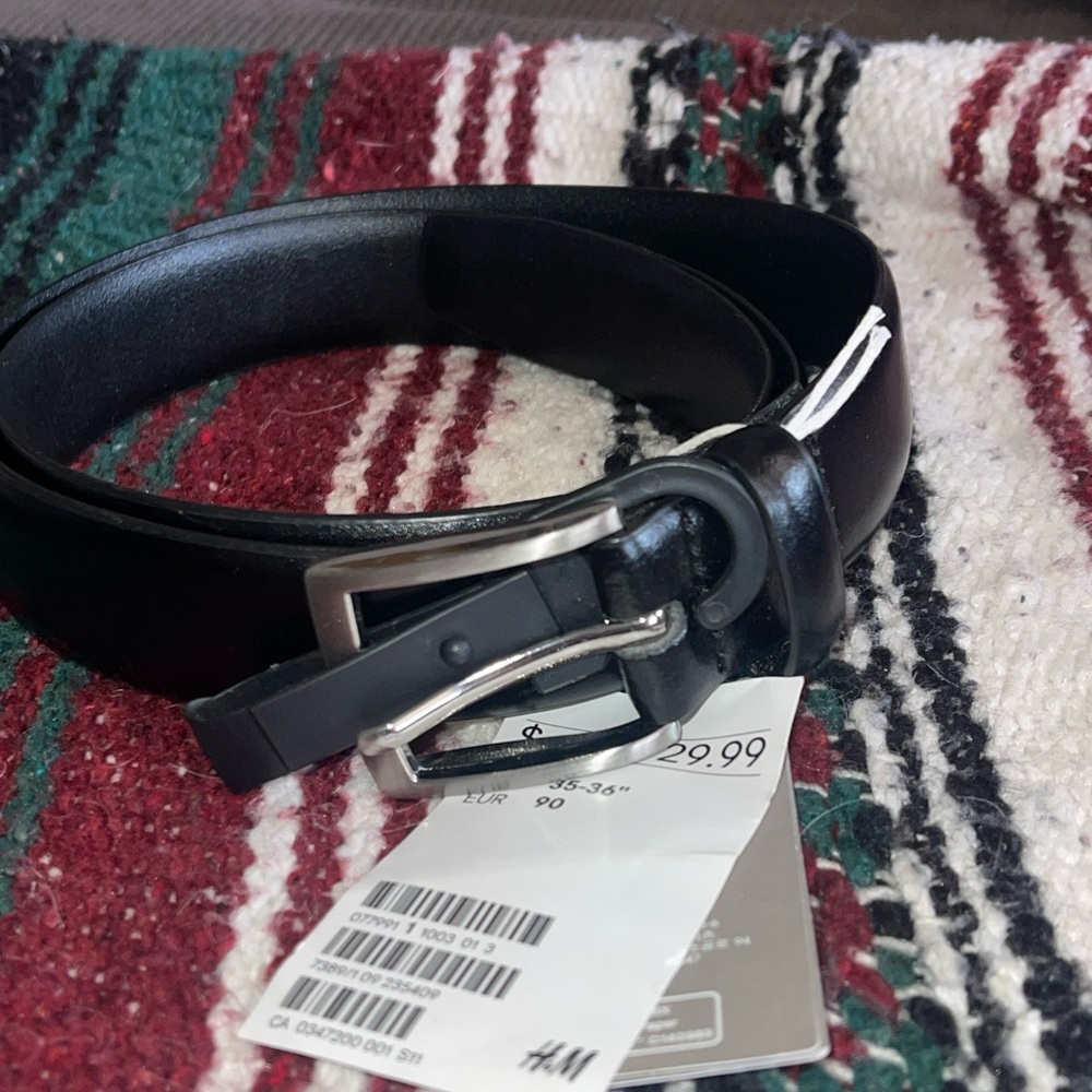 H&M Classic Black Belt with Silver Buckle